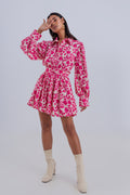Q2 Mini smock dress in fuchsia vintage floral