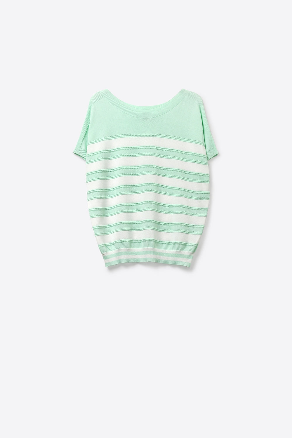 Q2 Mint Green Striped Knit Short Sleeve Sweater