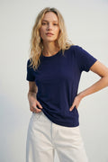 Q2 Navy Basic Crew Neck Short Sleeve T-Shirt in Viscose fabric