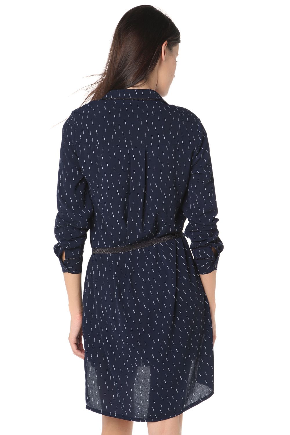 Navy blue 3/4 length fleck shirt with belt