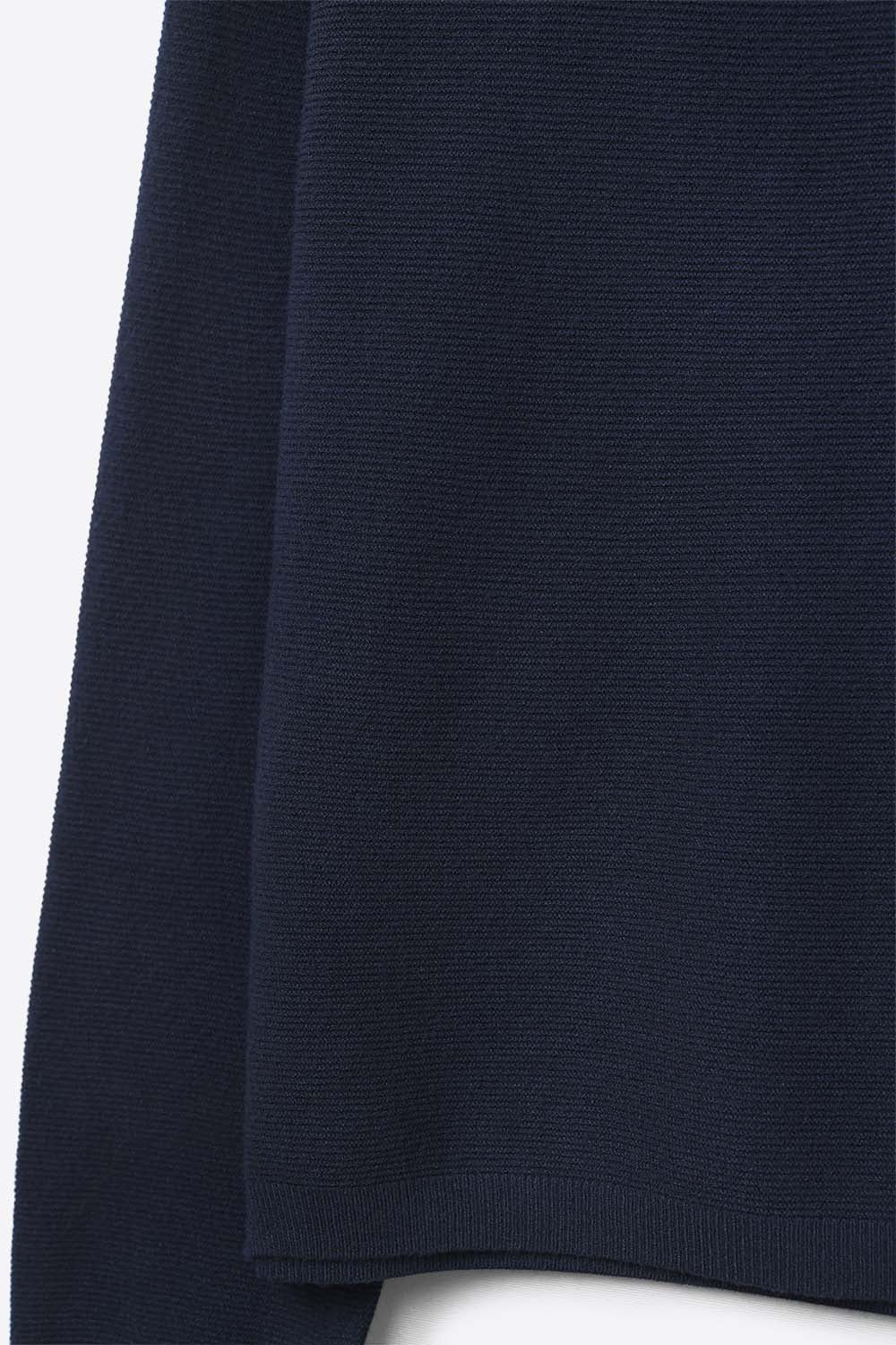 Navy Fine Knit V-Neck Sweater with Subtle Linear Texture