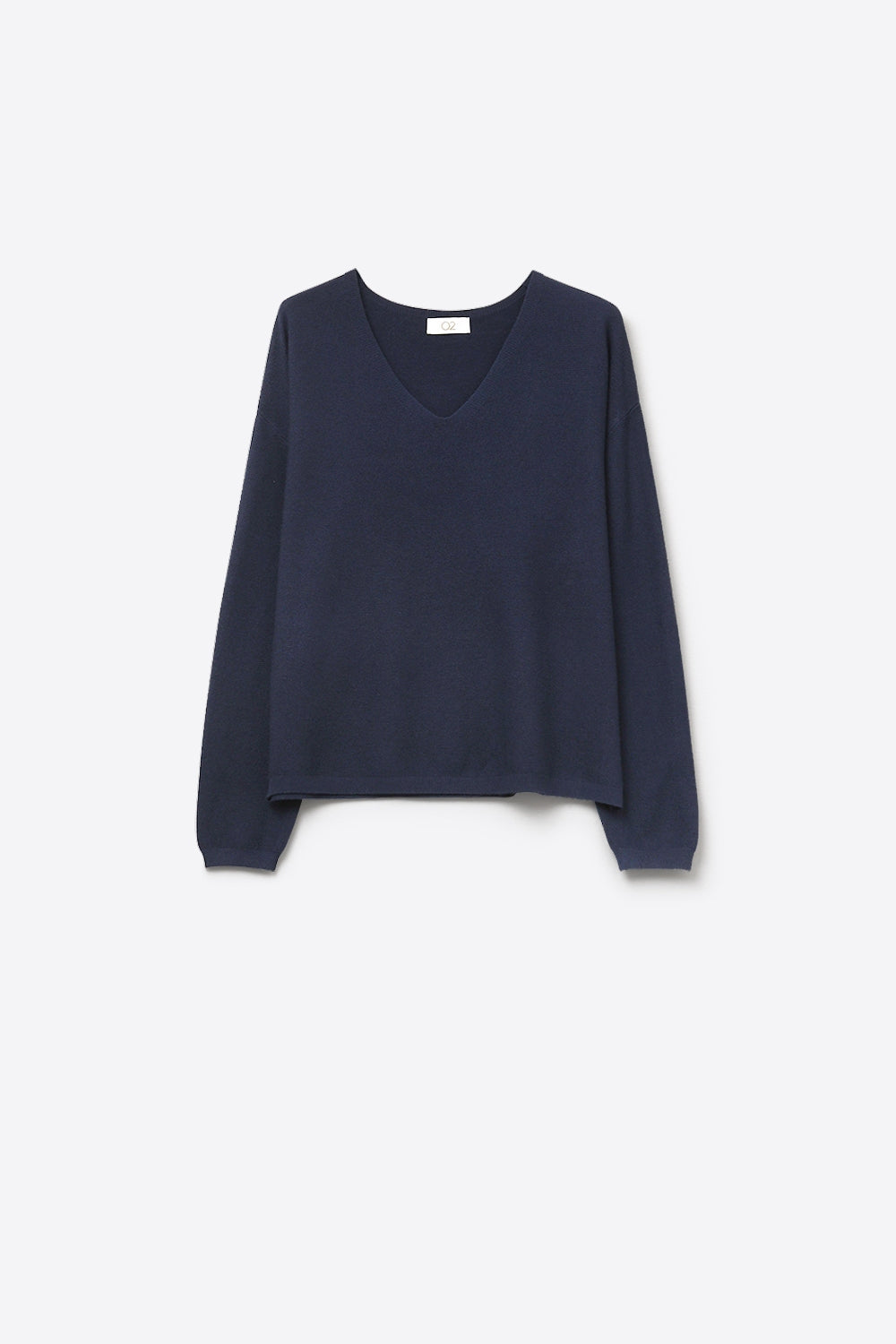 Q2 Navy Fine Knit V-Neck Sweater with Subtle Linear Texture