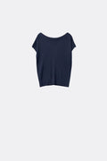 Q2 Navy fine Rib knitted Sweater with boat neck