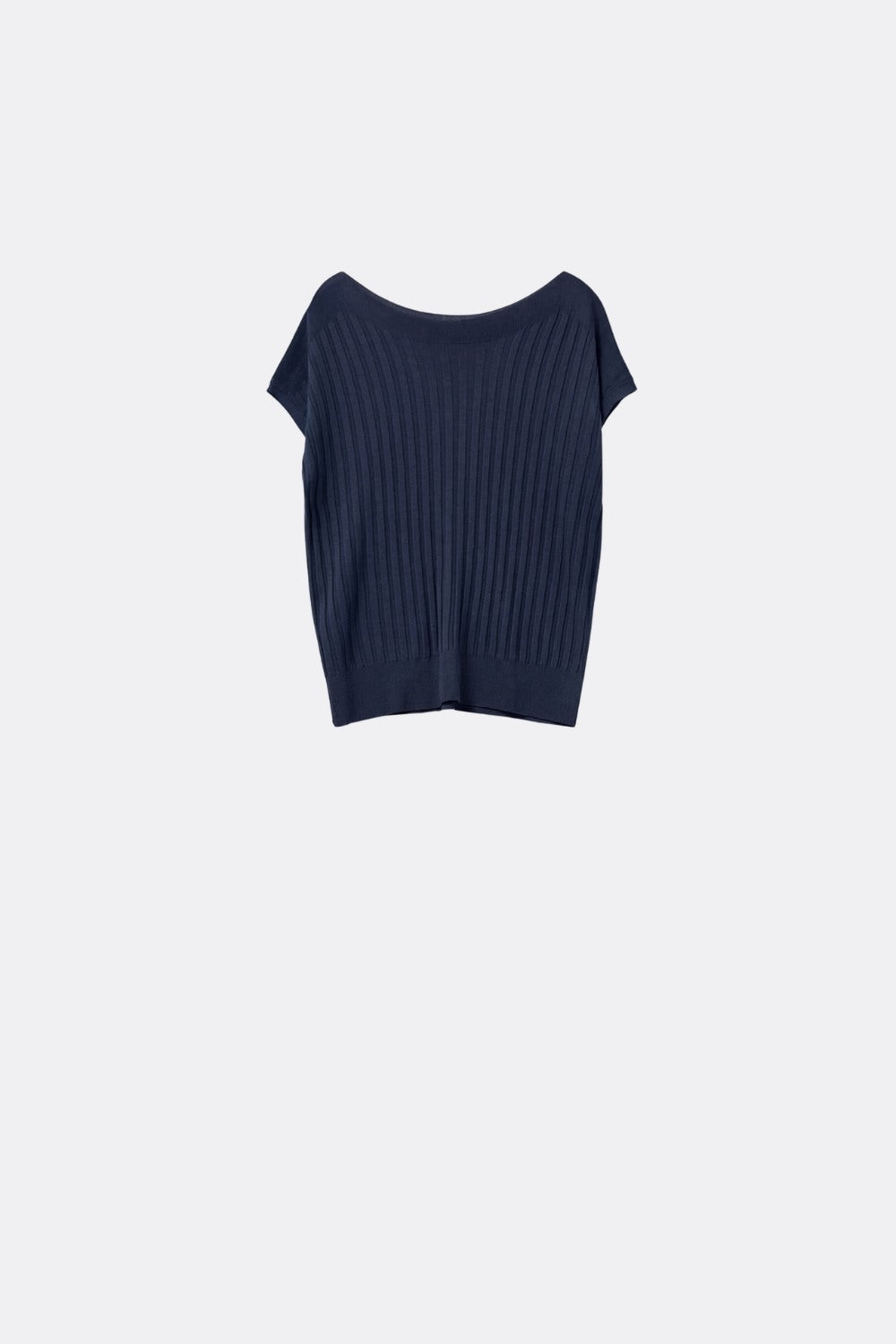 Q2 Navy fine Rib knitted Sweater with boat neck