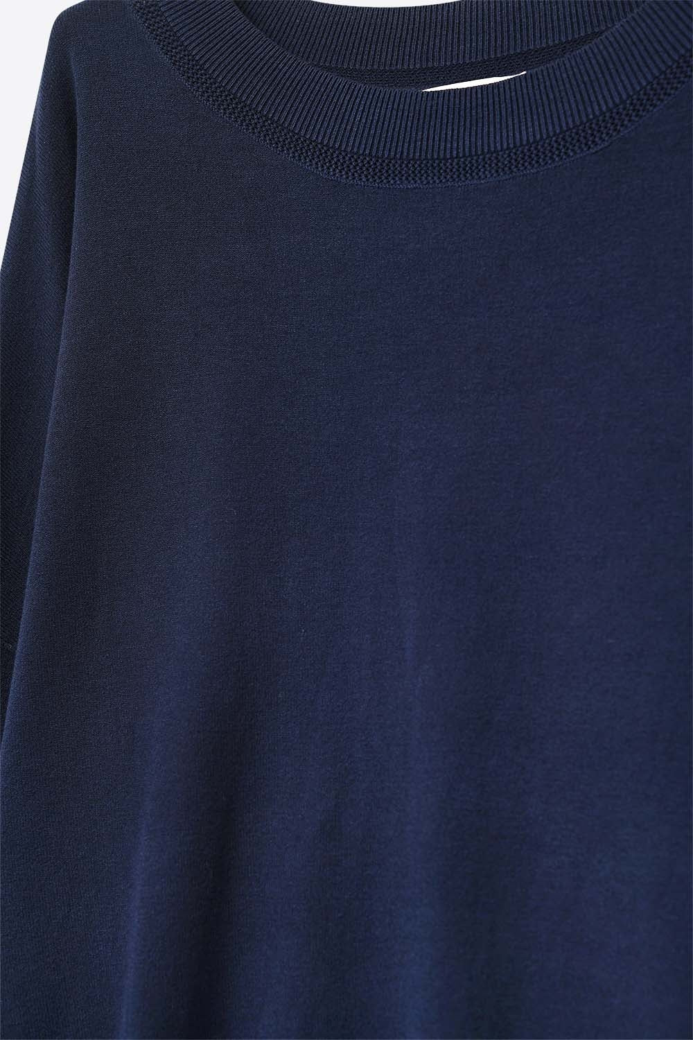 Navy knit sweater with mesh collar detail