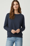 Navy knit sweater with mesh collar detail