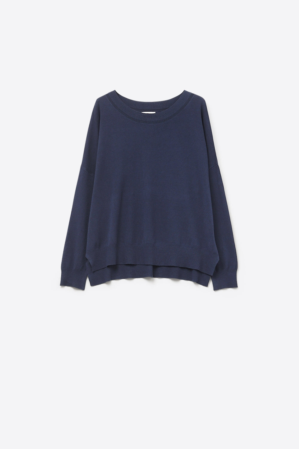 Q2 Navy knit sweater with mesh collar detail