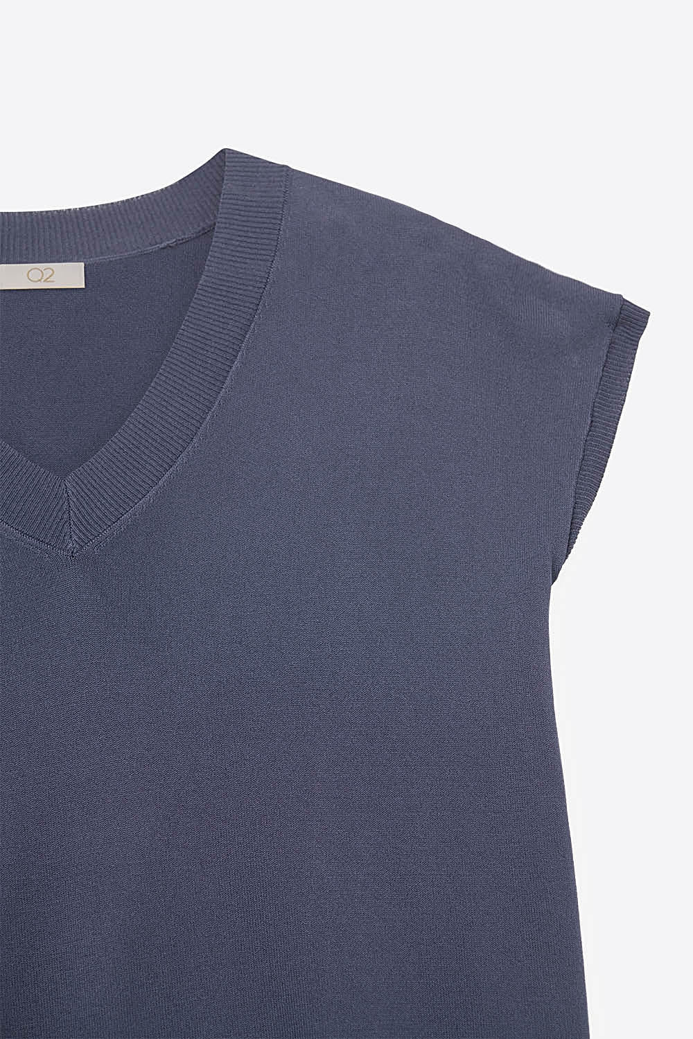 Navy lightweight knit V-neck sweater with short sleeves