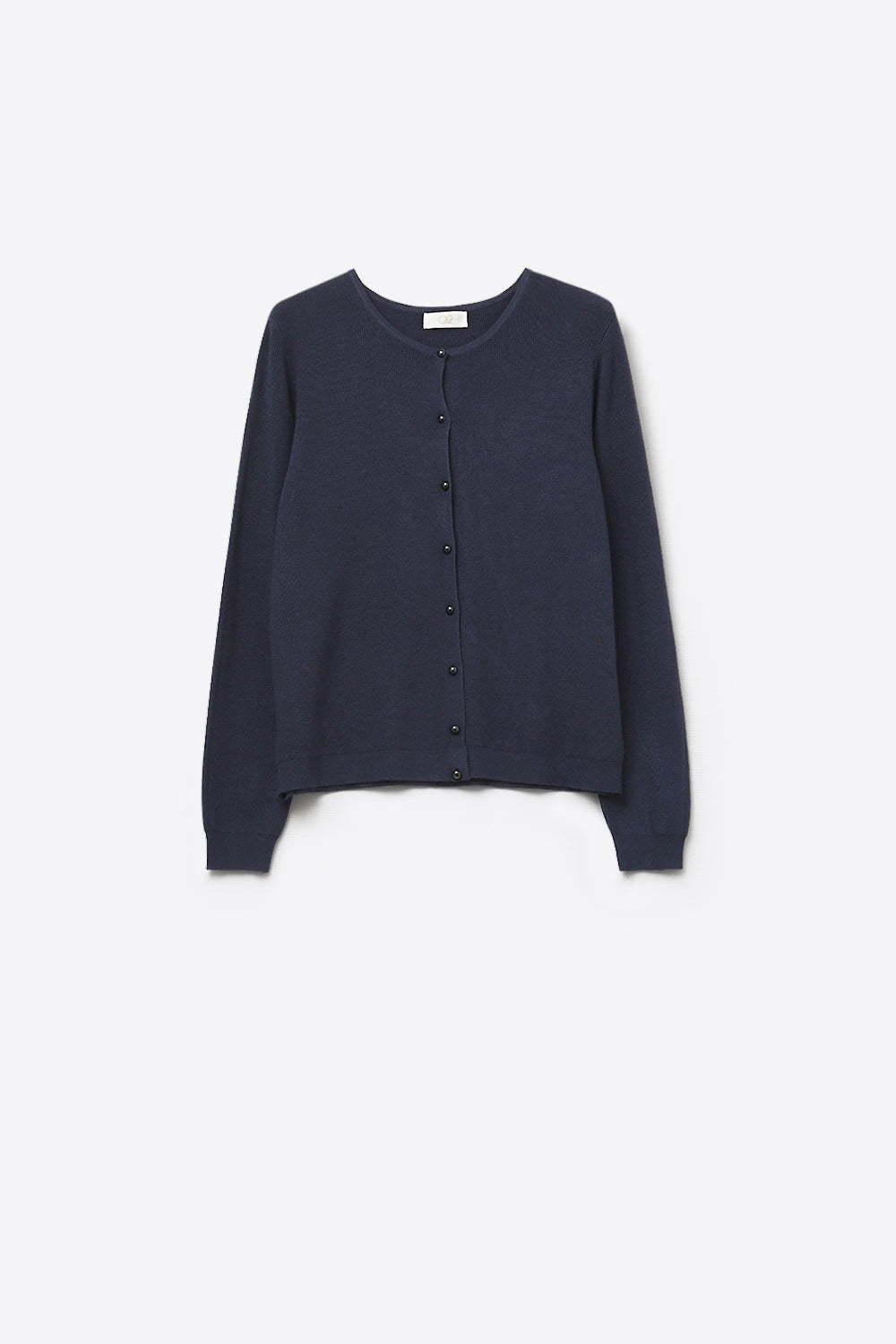 Q2 Navy Ribbed Knit Cardigan with Mother-of-Pearl Buttons