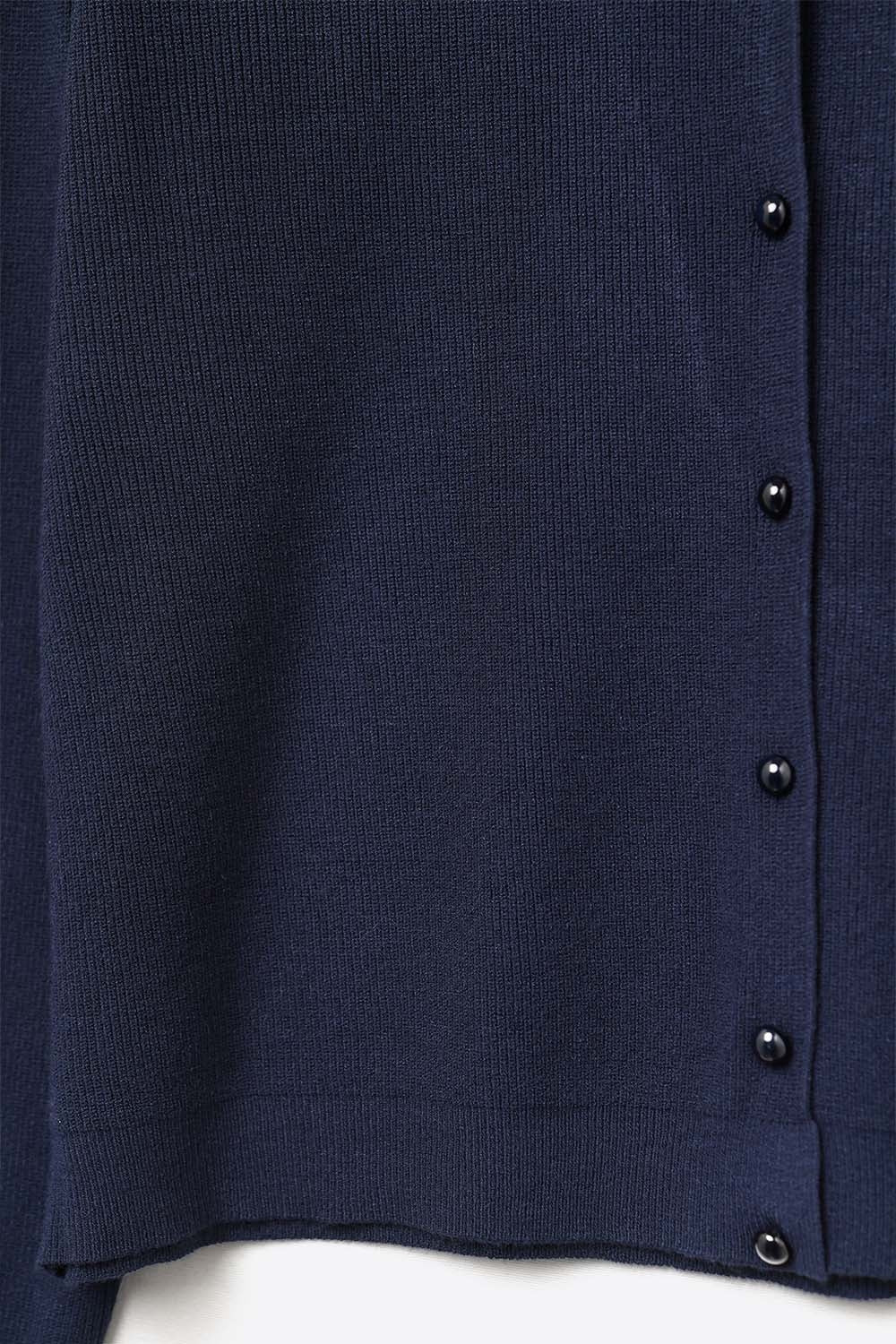 Navy Ribbed Knit Cardigan with Mother-of-Pearl Buttons