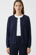 Navy Ribbed Knit Cardigan with Mother-of-Pearl Buttons