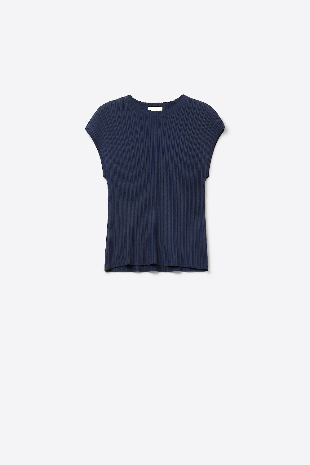 Q2 Navy Ribbed Knit Sleeveless sweater with closed neck