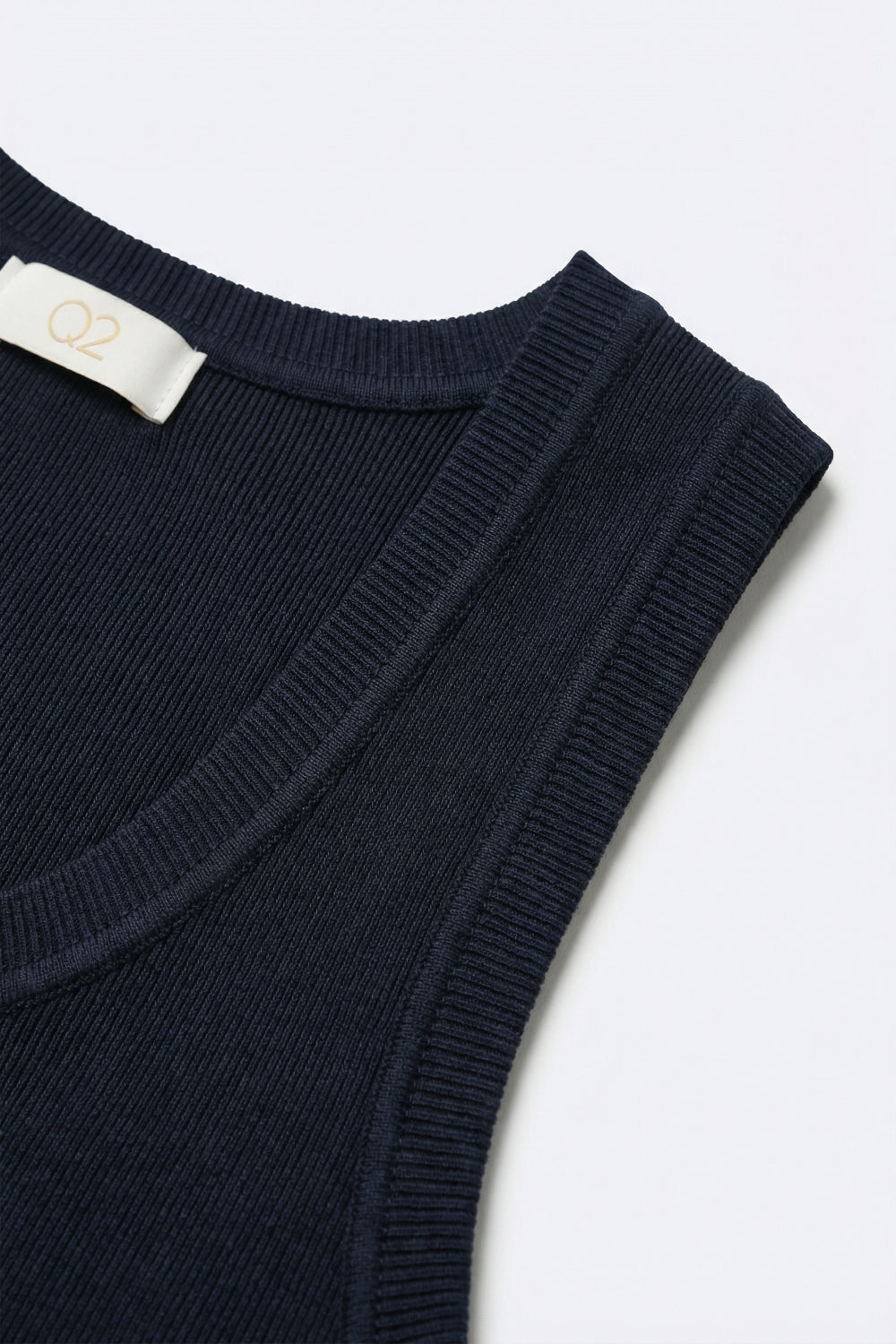Navy Ribbed Knit Sleeveless Tank Top