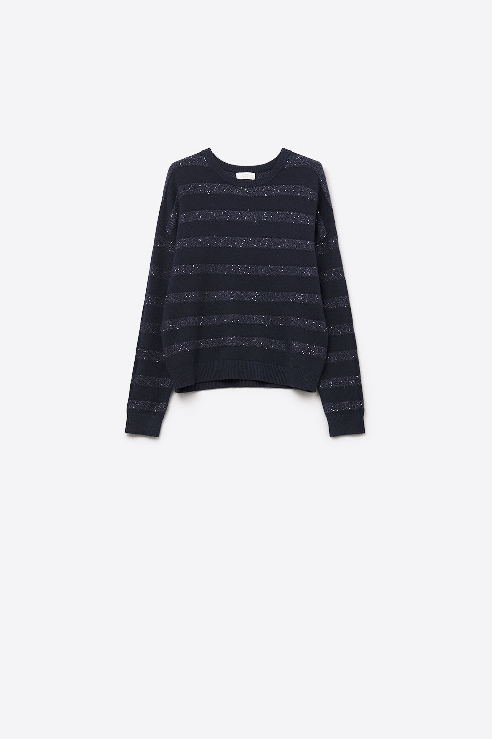 Q2 navy Striped Knit Sweater with Sequin Detail