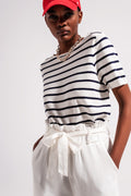 Q2 Open back lace up stripes jumper in navy