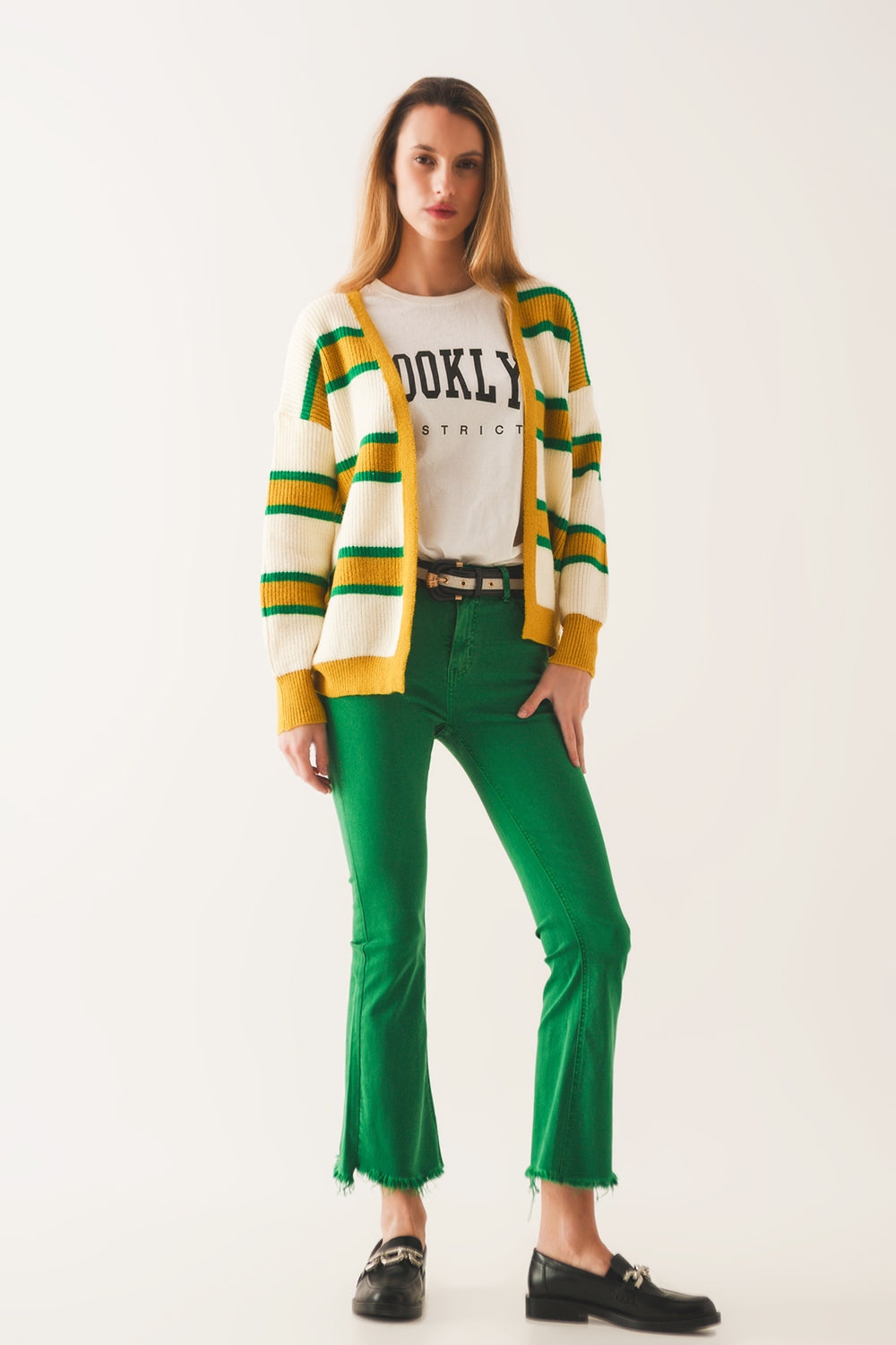Open front cardi in yellow stripe