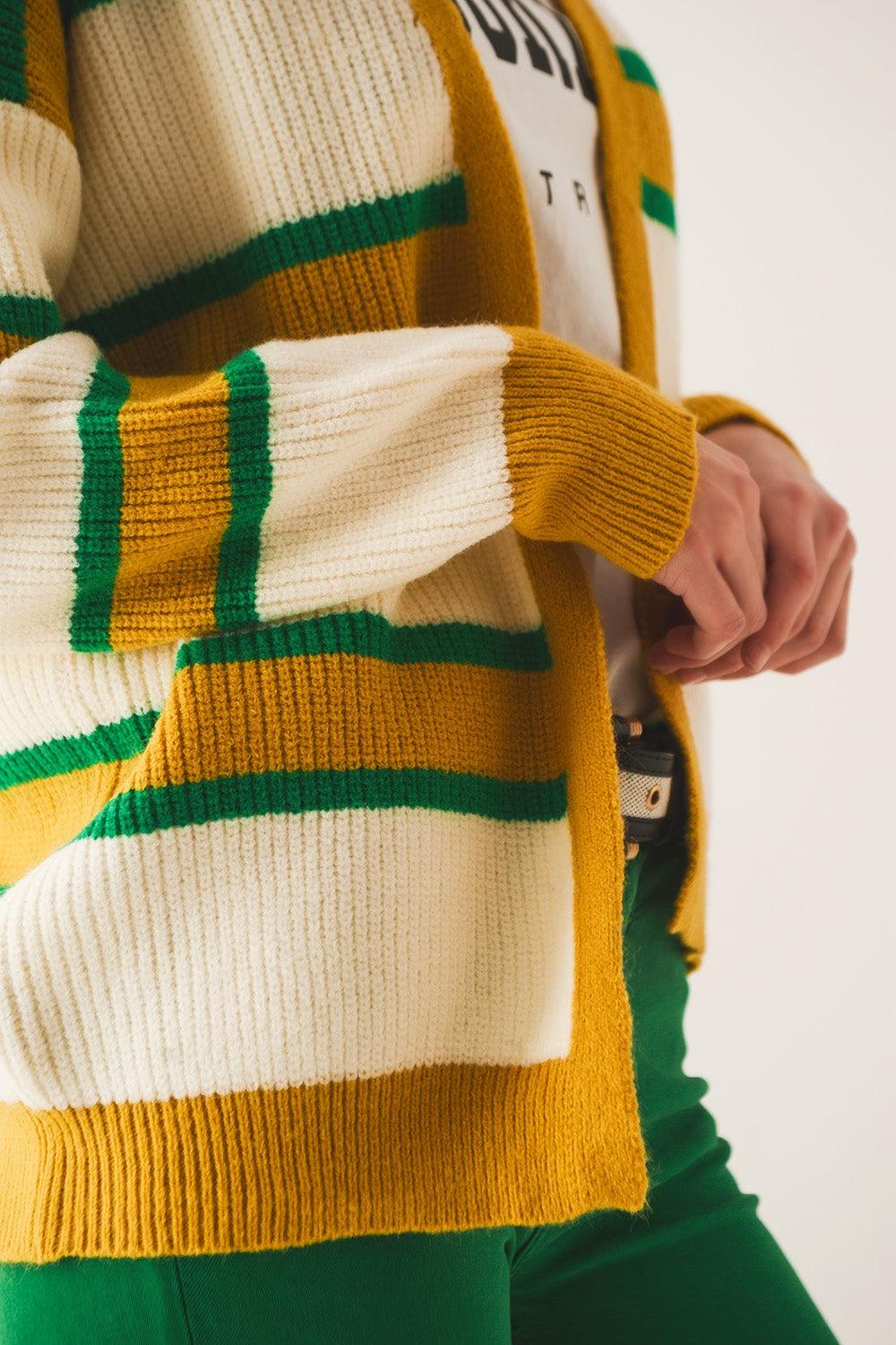 Open front cardi in yellow stripe