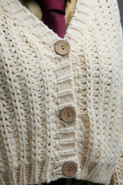 Open Knit Chunky Cardigan In beige