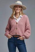 Q2 Open Knitted Chunky Cardigan in pink with relaxed sleeves