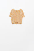 Q2 orange short sleeve crochet knit sweater