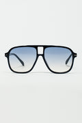 Q2 Oval Aviator Suglasses With Smoke blue Lens in Black