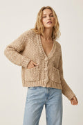 Oversized chunky knit jacket with pockets in dark beige