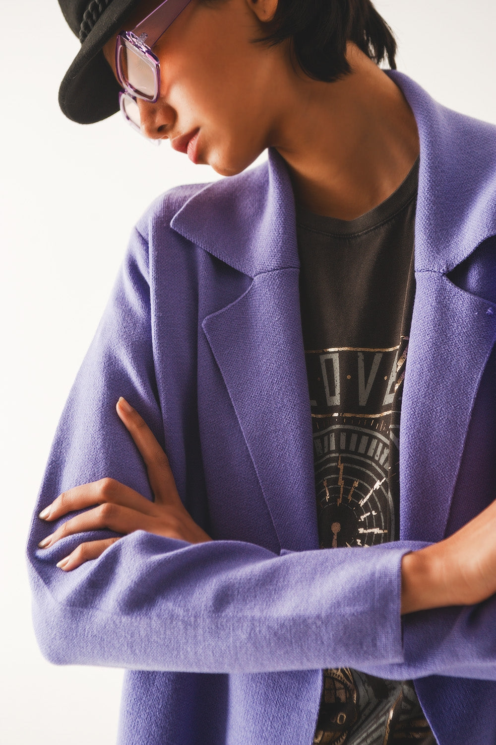 Oversized collar maxi cardigan in purple