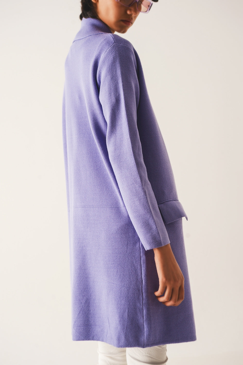 Oversized collar maxi cardigan in purple