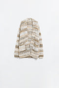 Q2 Oversized mottled striped long cardigan with pockets