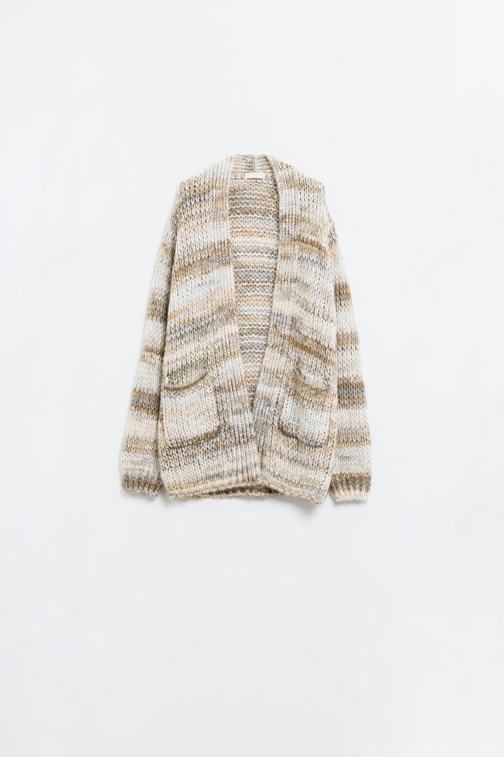 Q2 Oversized mottled striped long cardigan with pockets