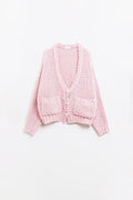 Q2 Oversized pink chunky knit jacket with pockets