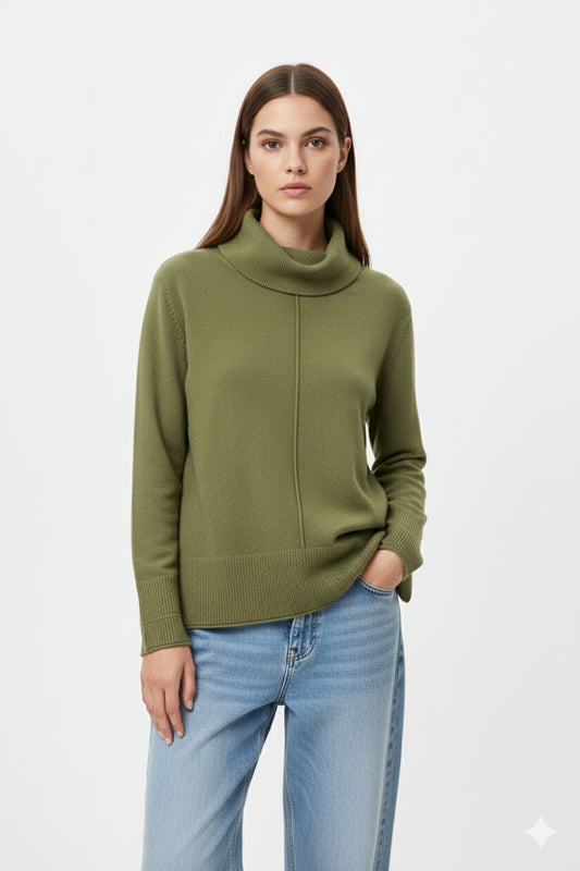Oversized Roll Neck Sweater in military green