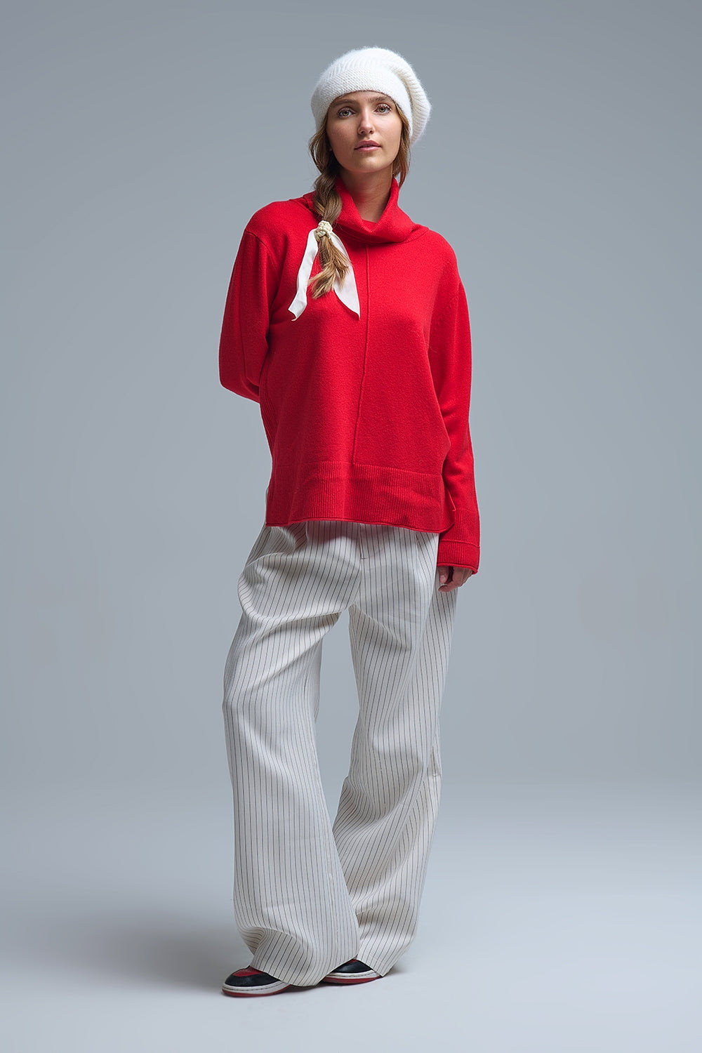 Oversized Roll Neck Sweater in Red