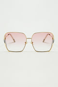 Q2 Oversized Square Metal Sunglasses In Light Pink Gradient Lens