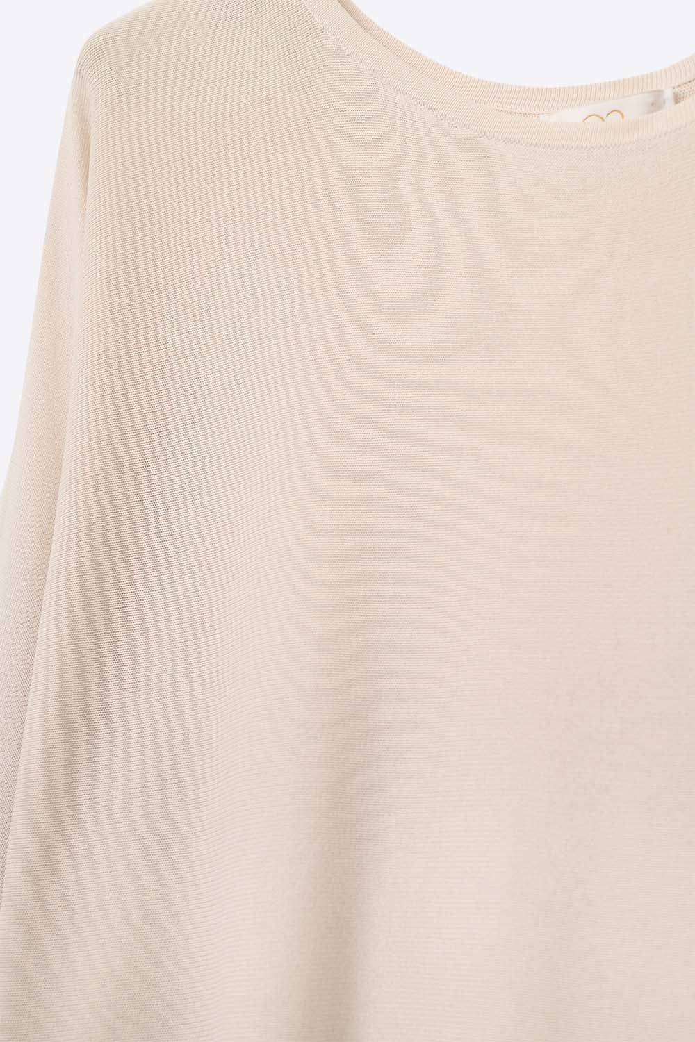 Oversized Sweater in Beige with Elbow-Length Sleeves