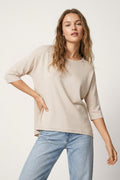 Oversized Sweater in Beige with Elbow-Length Sleeves