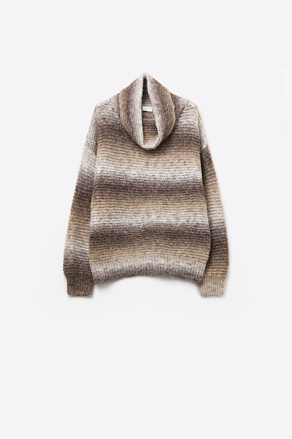 Q2 Oversized Turtleneck Comfy Sweater in Brown and Beige