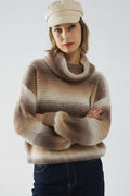 Oversized Turtleneck Comfy Sweater in Brown and Beige
