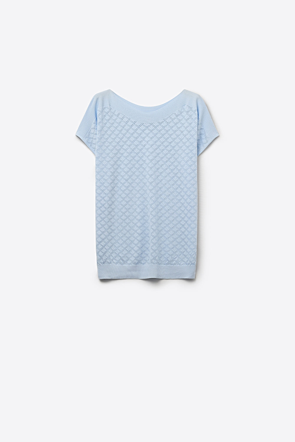 Q2 pattern Textured Knit Short Sleeve sweater in light blue