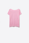 Q2 Pattern Textured Knit Short Sleeve Sweater in pink