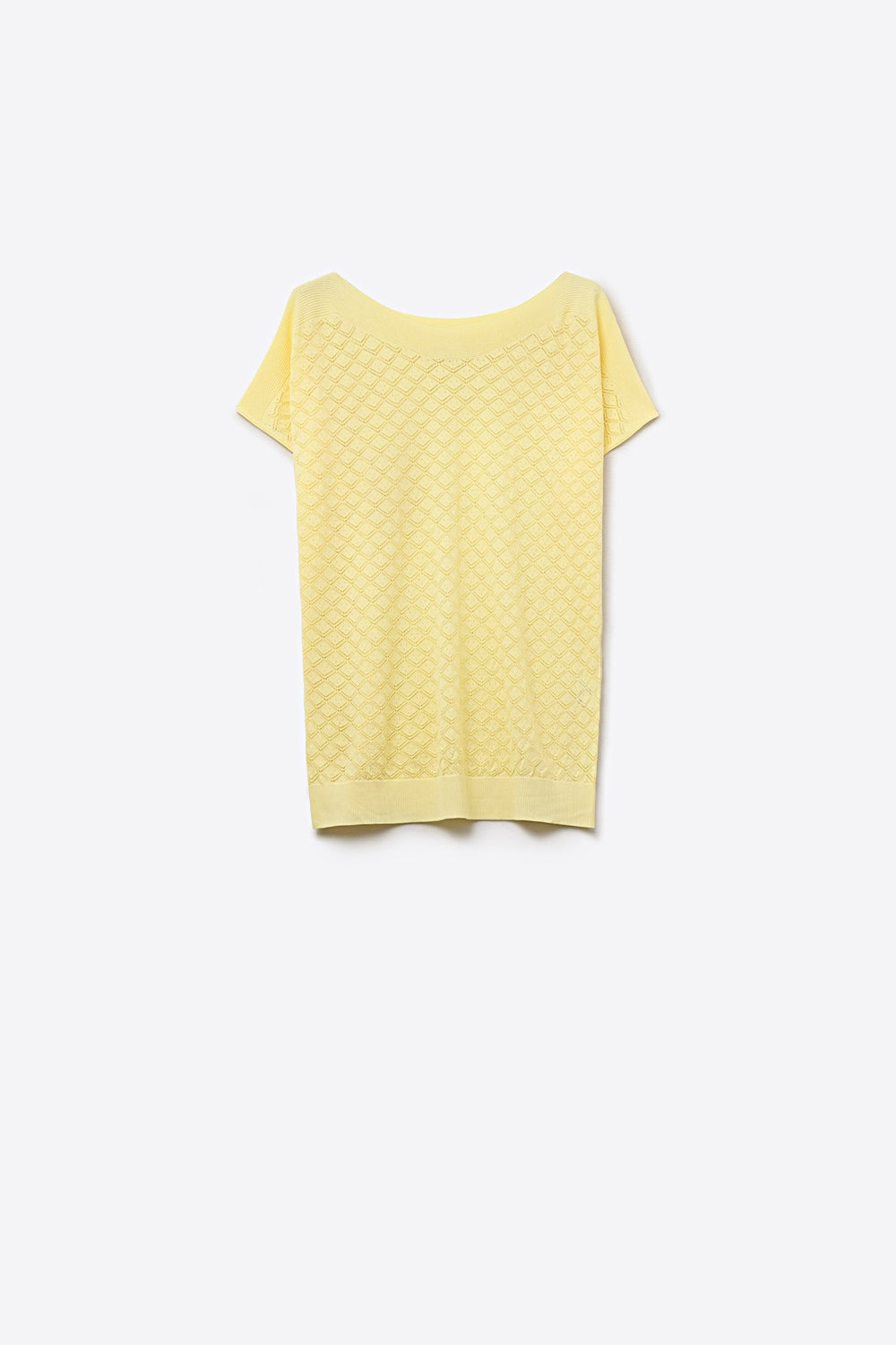Q2 pattern Textured Knit Short Sleeve Sweater in yellow