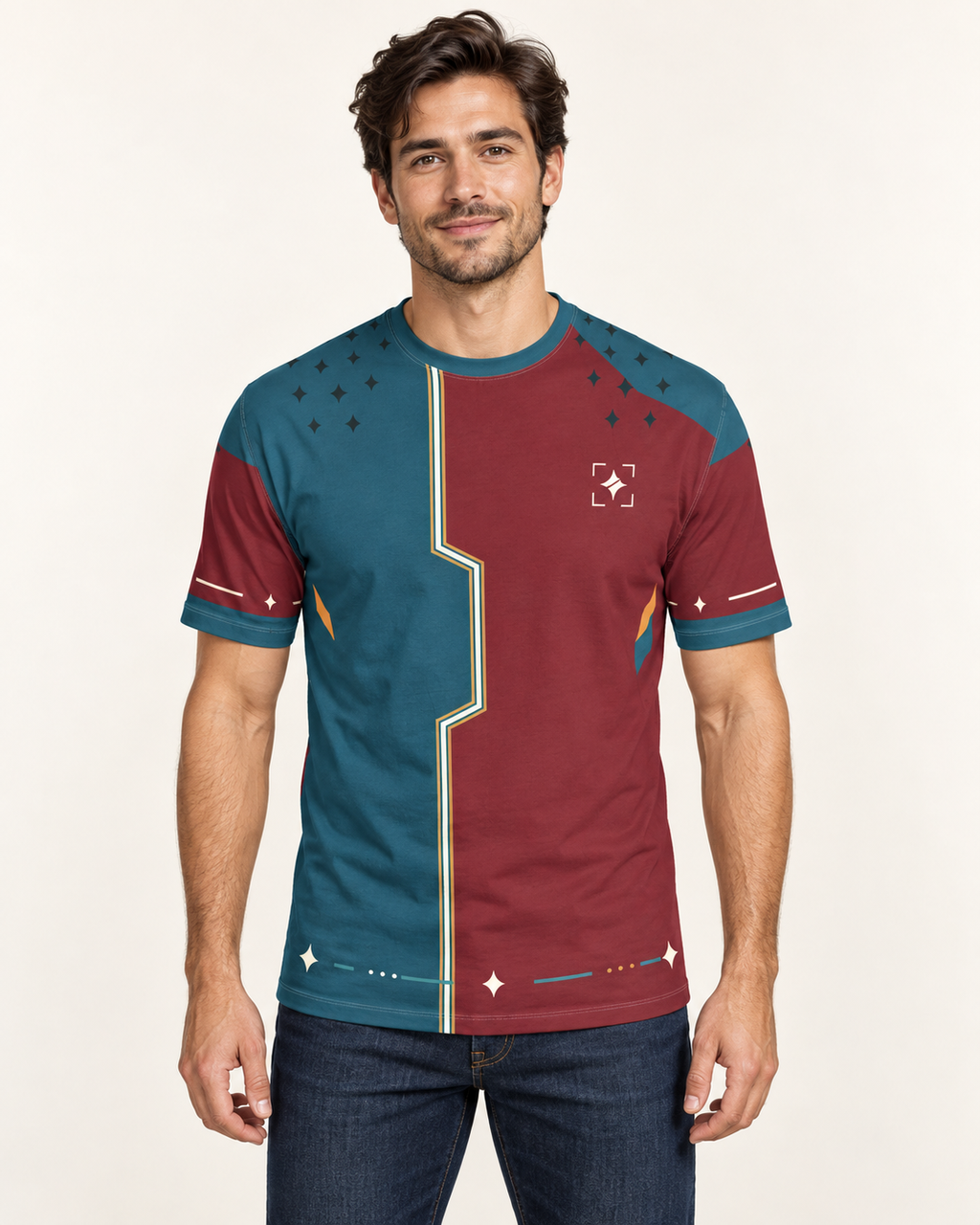 Peacock Meridian Regular-Fit Cotton T-Shirt — front view, AI-generated styling illustration