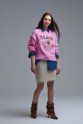 Pink Embroidered Mardi Sweater With Flowers