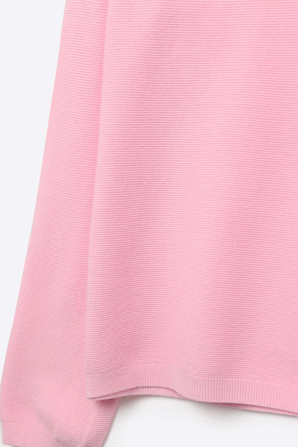 Pink Fine Knit V-Neck Sweater with Subtle Linear Texture