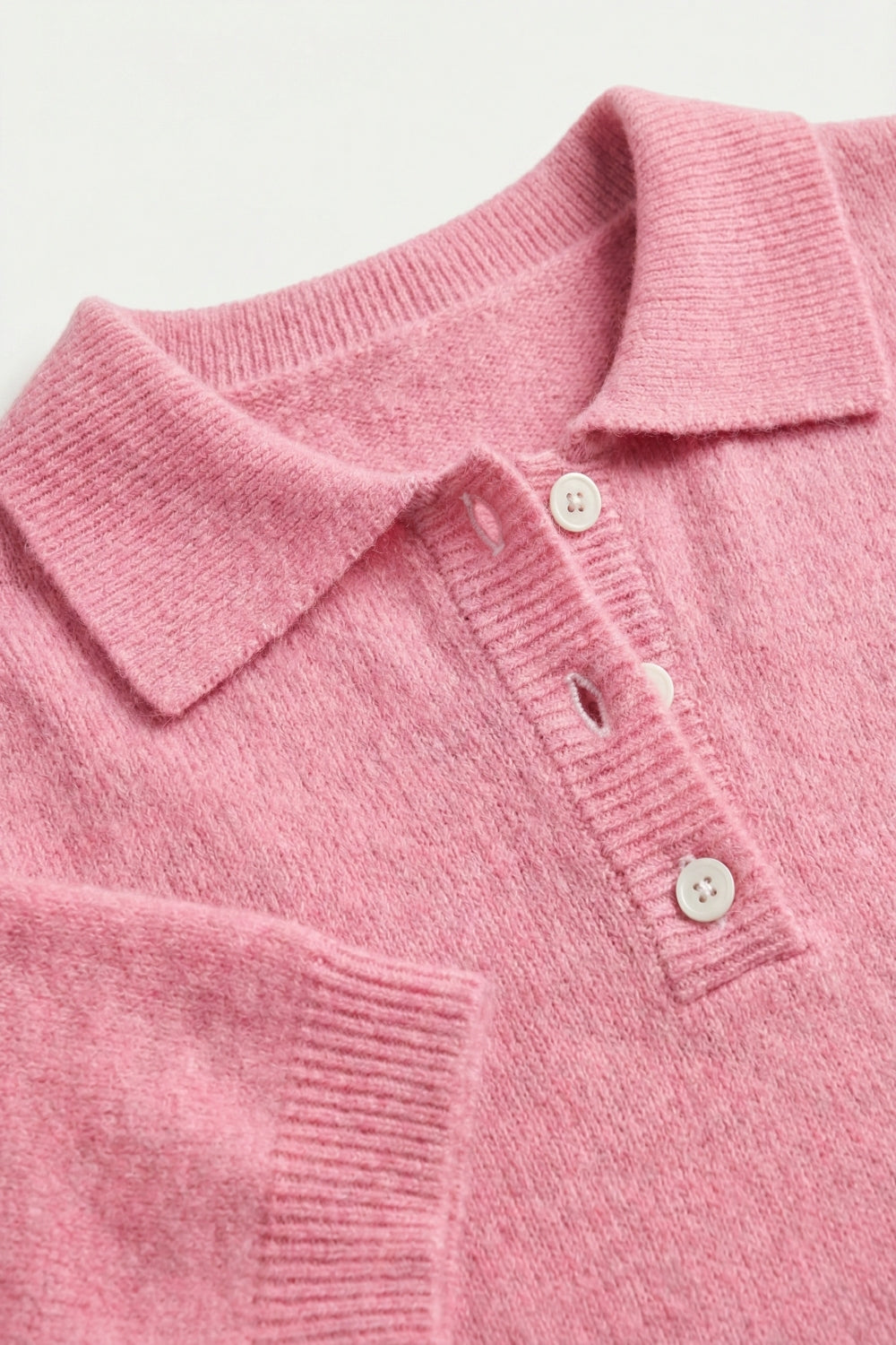 Pink Fluffy Soft-Knit Polo Sweater