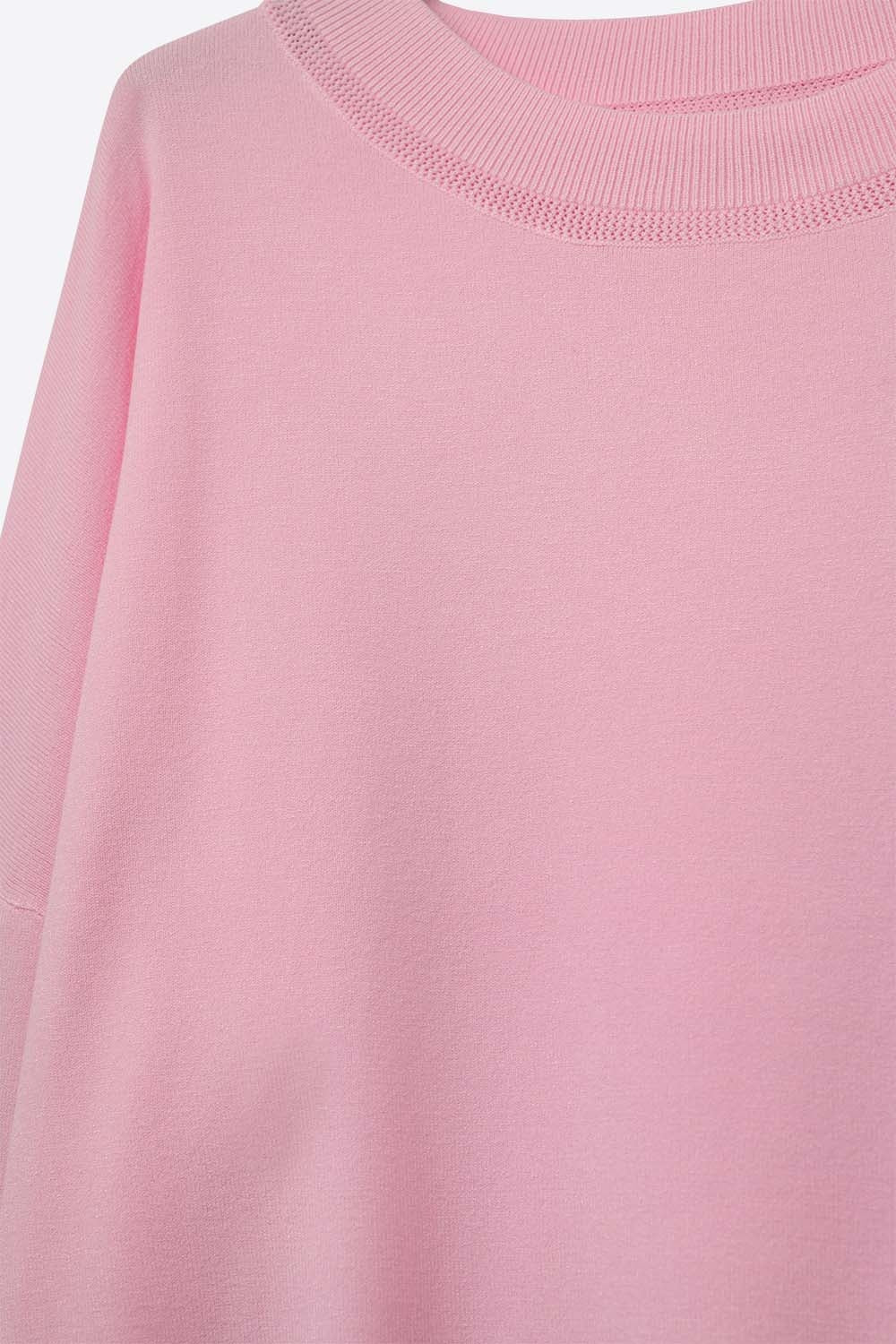 Pink knit sweater with mesh collar detail