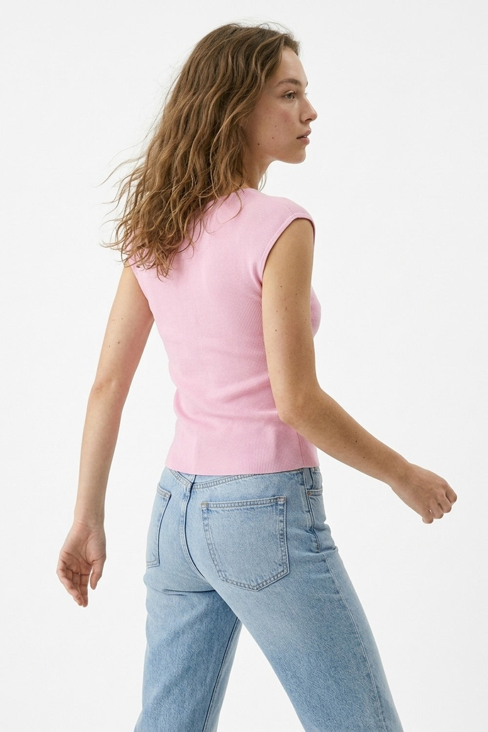 Pink Ribbed Knit Scoop Neck Tank Top