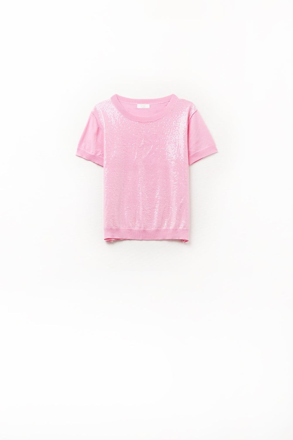 Q2 Pink Sequin Sweater with Crew Neck
