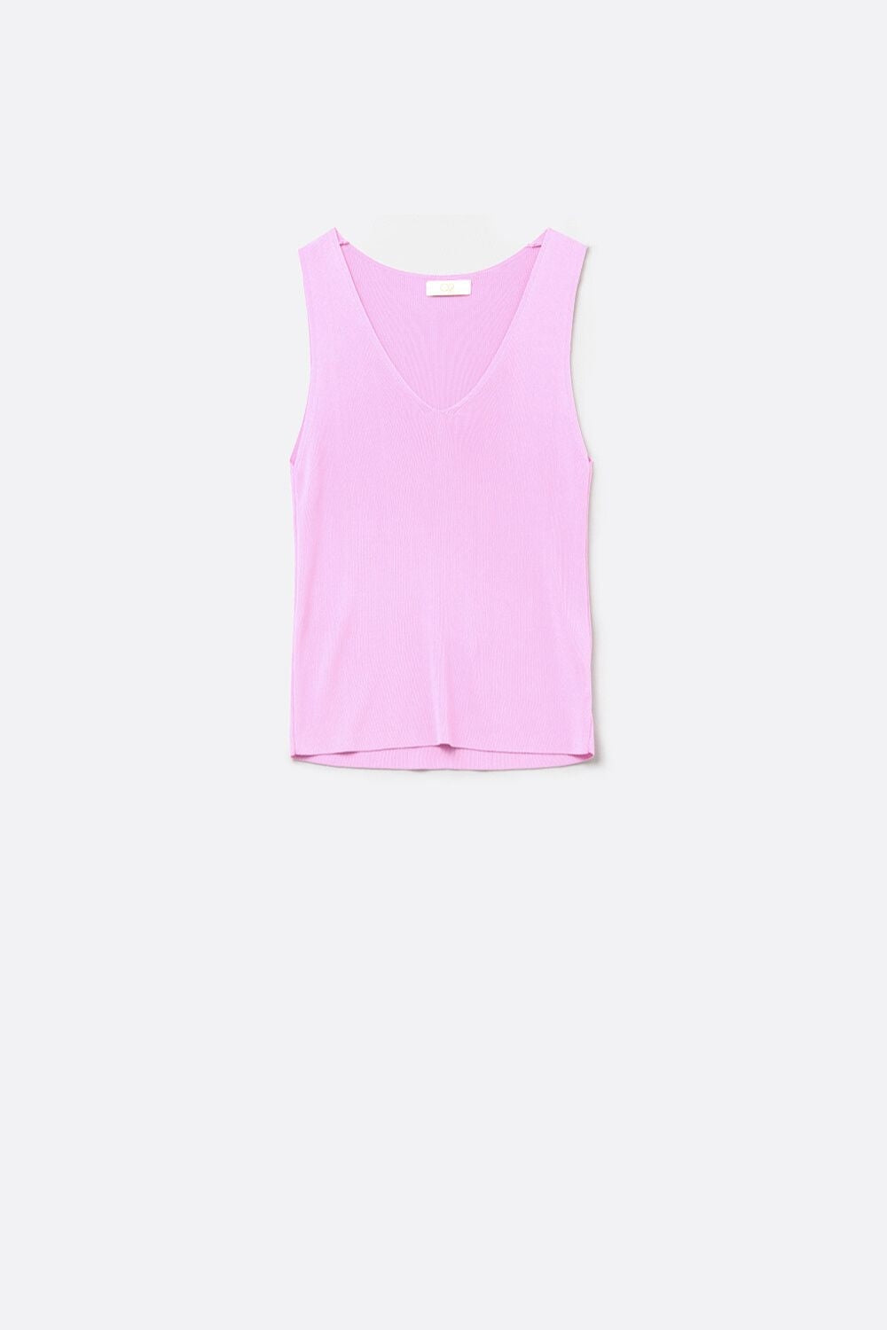 Q2 pink sleeveless fine knitted top With V-Neck