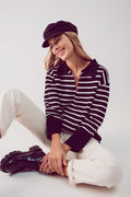 Q2 Polo neck sweater in black stripe